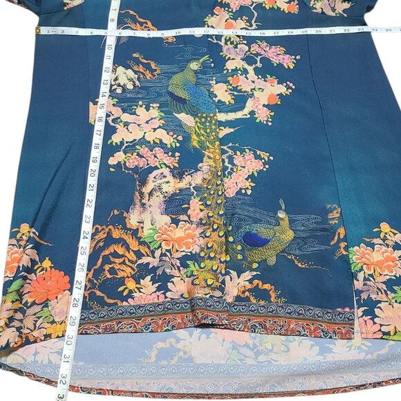 Cintron Santa Monica Asian Peacock Bonsai Teal Wearable Art XL Blouse - Picture 16 of 16